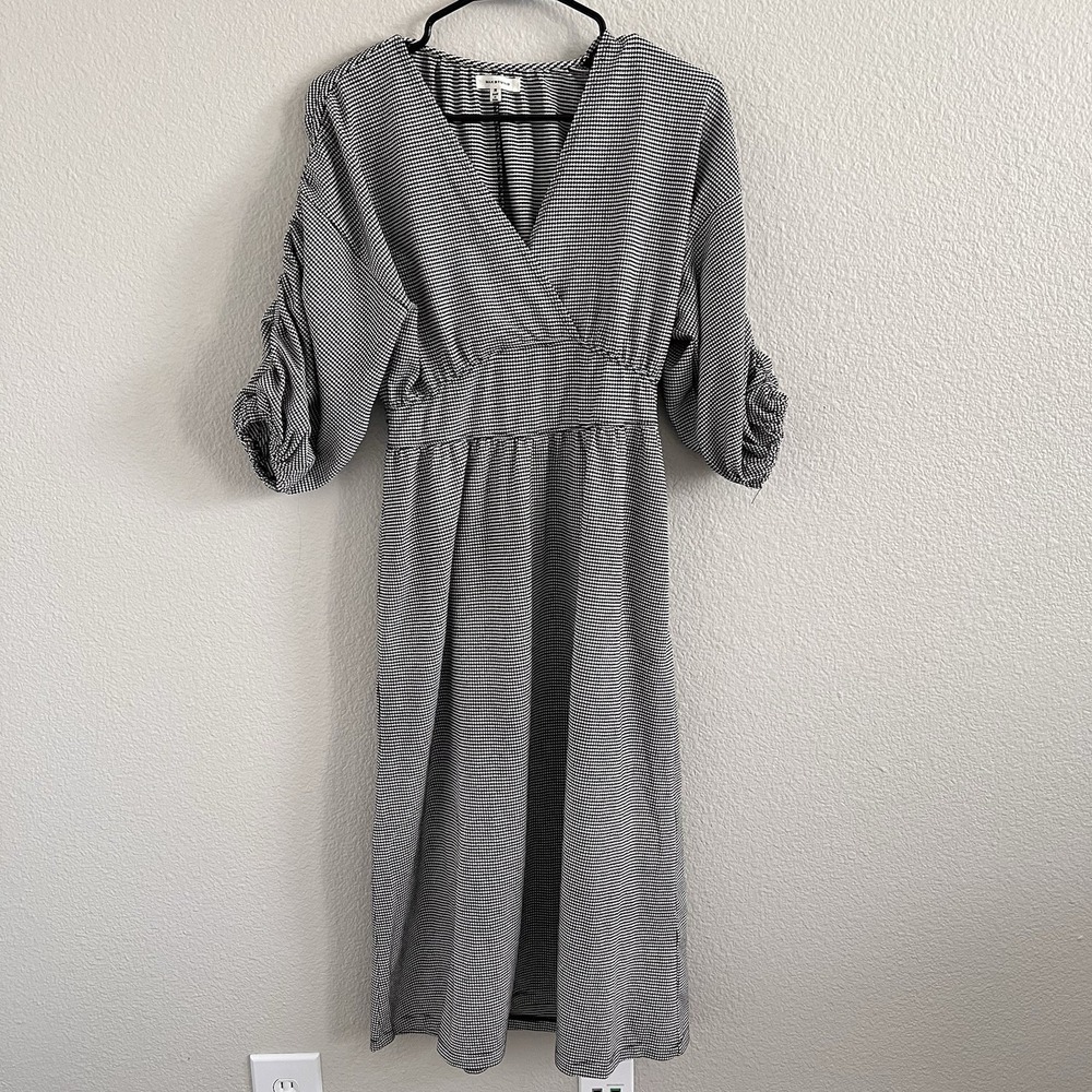 Women's Medium Dress Puff Sleeve Black White Empire Waist Milkmaid Cottagecore